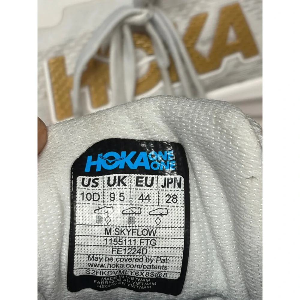 Hoka Skyflow Mens Running Shoes White Gold Frost 1155111 FTG Size 10 D